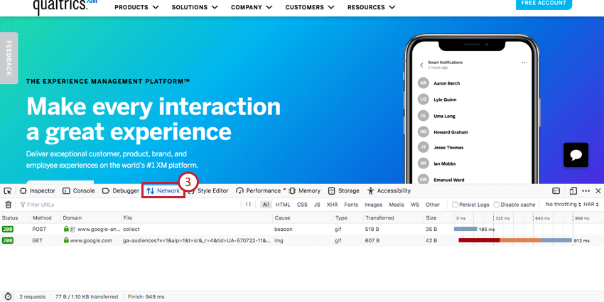 image of the Network tab in Firefox