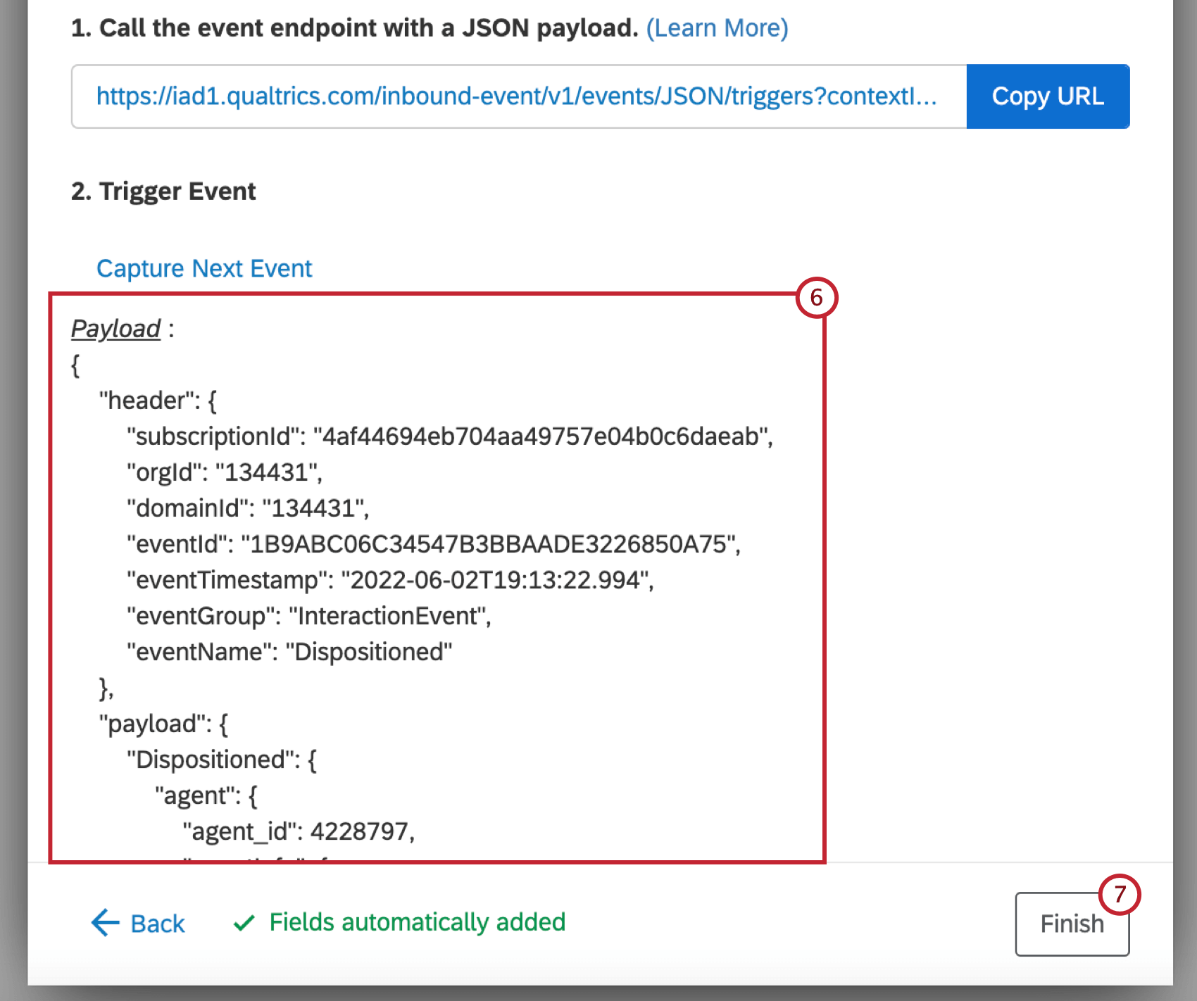 verifica dei dati dellevento allinterno della sezione eventi trigger