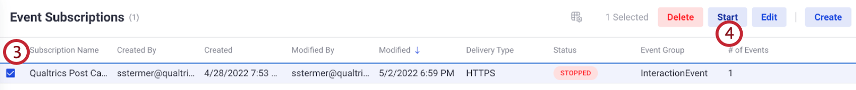 selection of event subscription within Five9