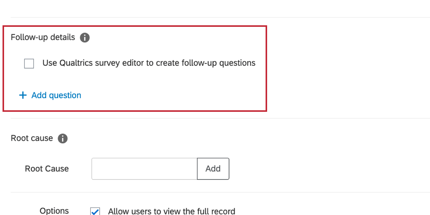 Opções de detalhes de acompanhamento
