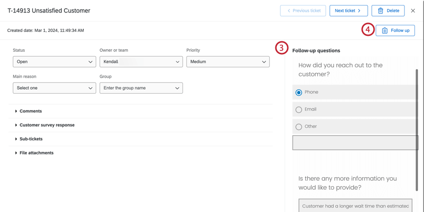 Follow-up del sondaggio in creazione ticket