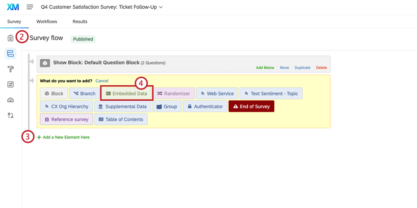 Embedded data in the survey flow