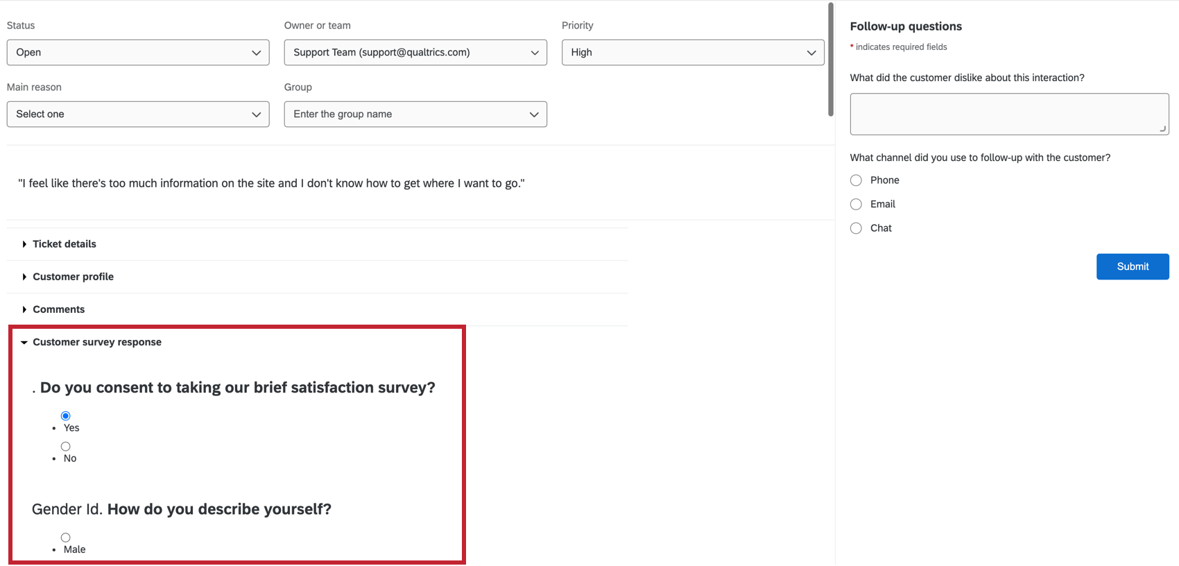 Customer survey response