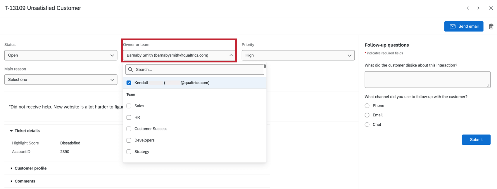 Assign To dropdown menu