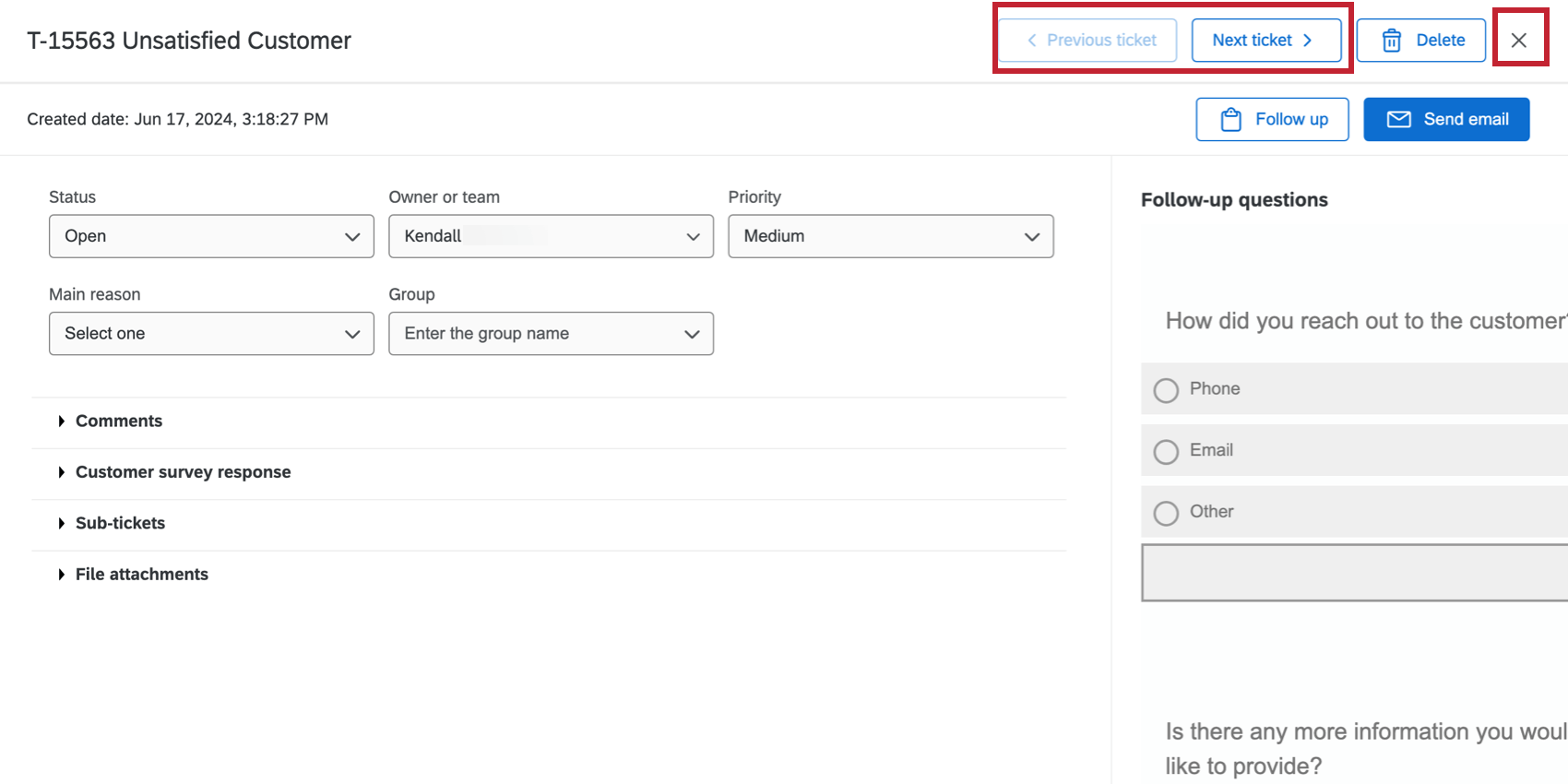 Navegar para o avançar tíquete ou fechar o tíquete