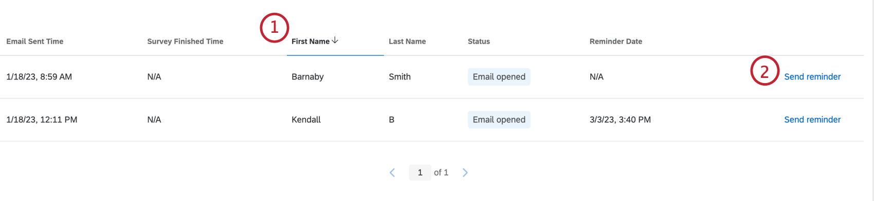 Etapas que mostram como classificar a tabela e enviar um e-mail lembrete.
