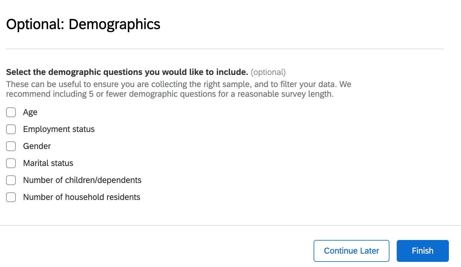 Optional Demographics for gabor granger study