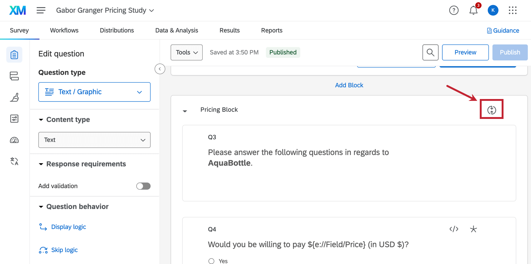 Symbol für WIEDERHOLEN & ZUSAMMENFÜHREN in einem Frageblock