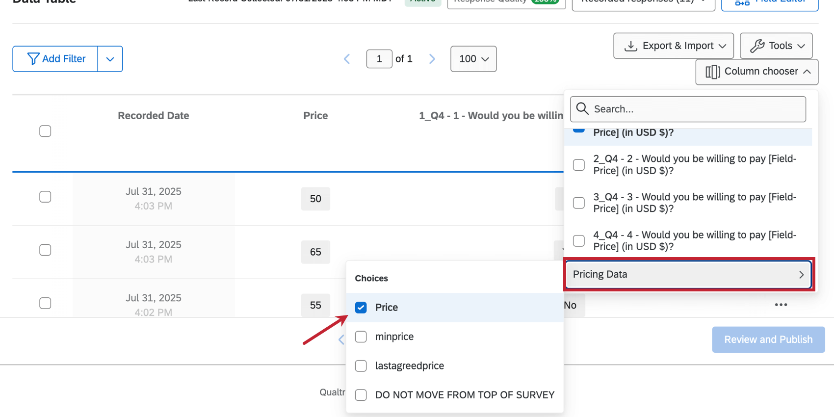Pricing Data in Data & Analysis
