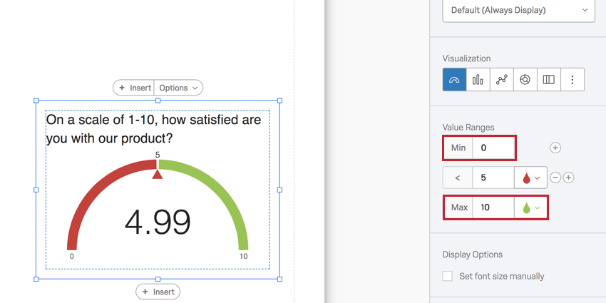 editing a gauge chart with the max and min value ranges highlighted