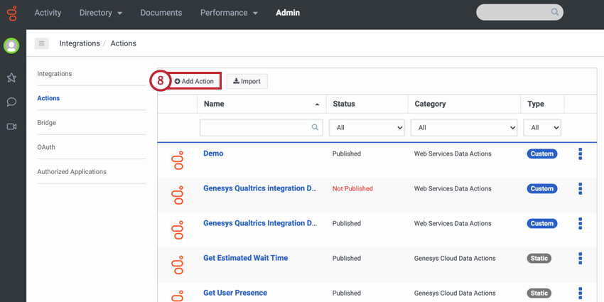 アクション追加ボタン