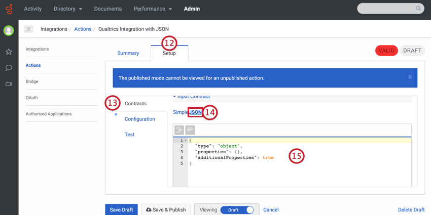 selezionando JSON e definendo le nostre proprietà nella scheda di impostazione dei contratti
