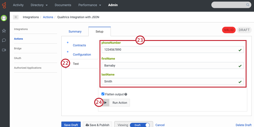 adding test values before running a test