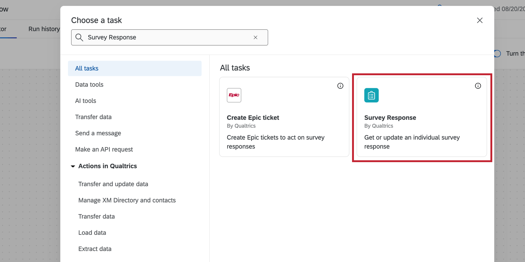 Die Aufgabe "UMFRAGEN Antworten" in den Workflow-Aufgabenoptionen