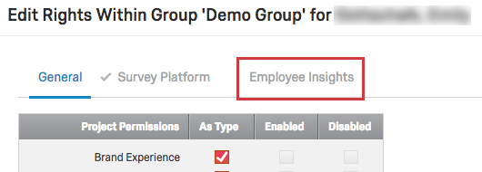 Guia Colaborador Insights no menu Edit Rights Within Group (Editar direitos no grupo)