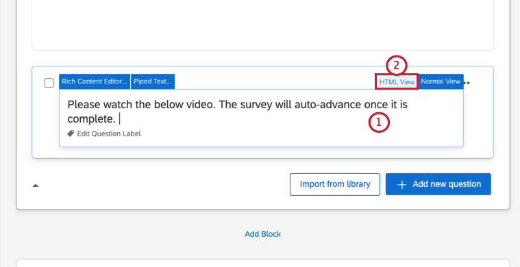 entering the html view of the question editor