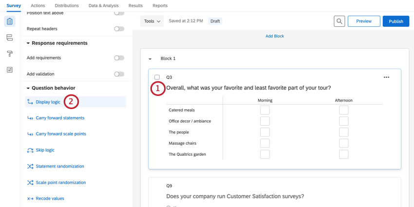 adding display logic to a question