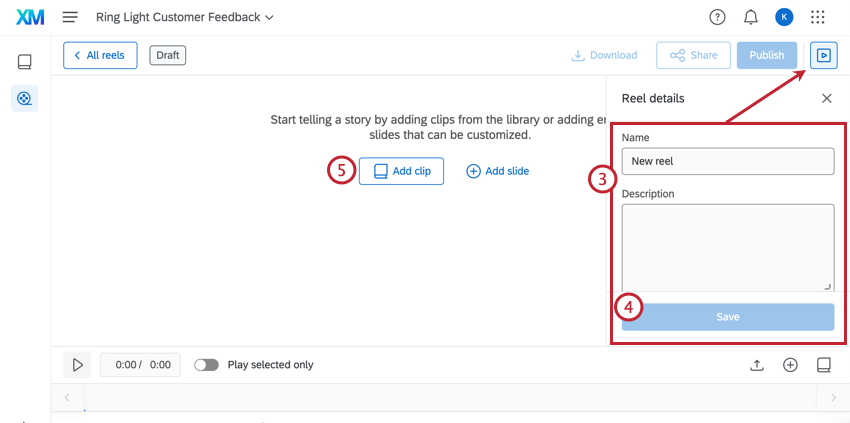 Reel details button in the upper right corner