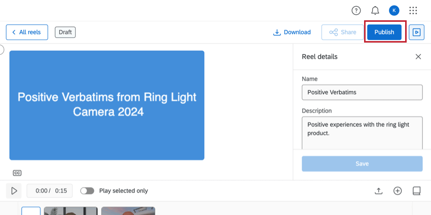 Pulsante Pubblica nelleditor di clip