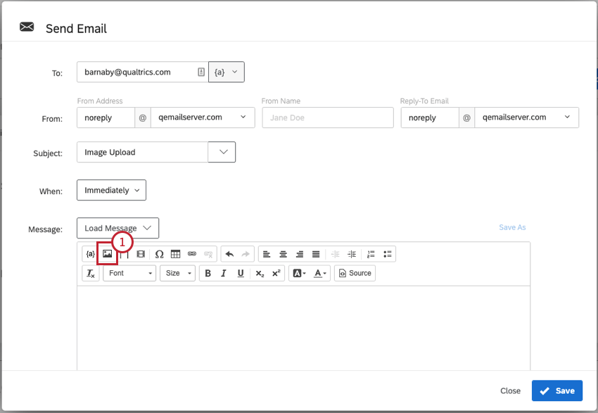 Immagine della schermata dellAttività e-mail con il pulsante Inserisci immagine in evidenza