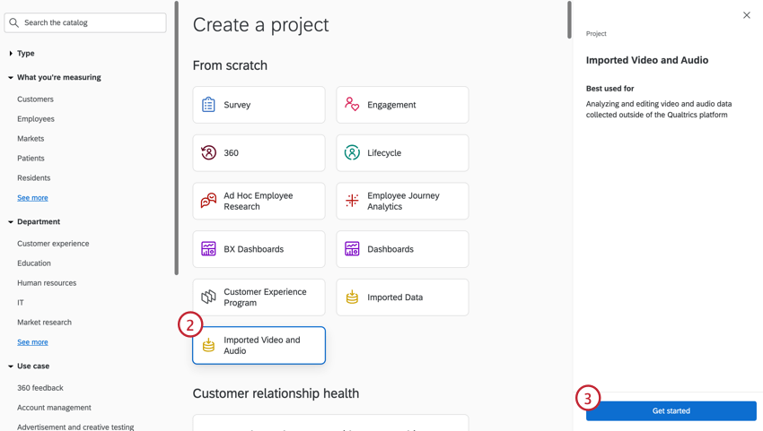 Selecting the project and clicking get started