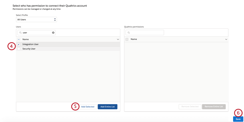 selecting the users to access the app