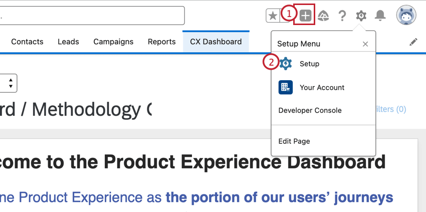 Menu de configuração do Salesforce