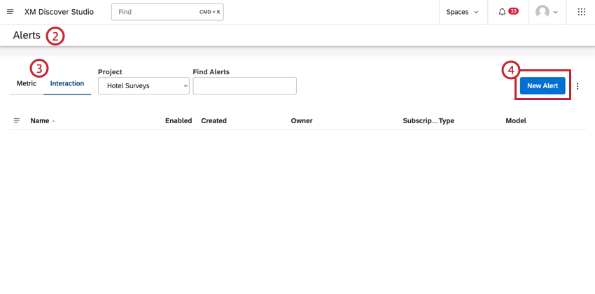 Nueva alerta en la página de alertas