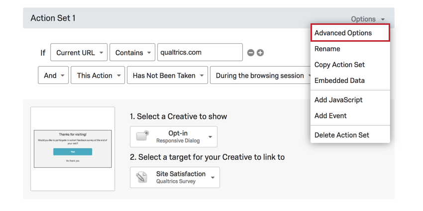 image showing how to access the advanced options menu