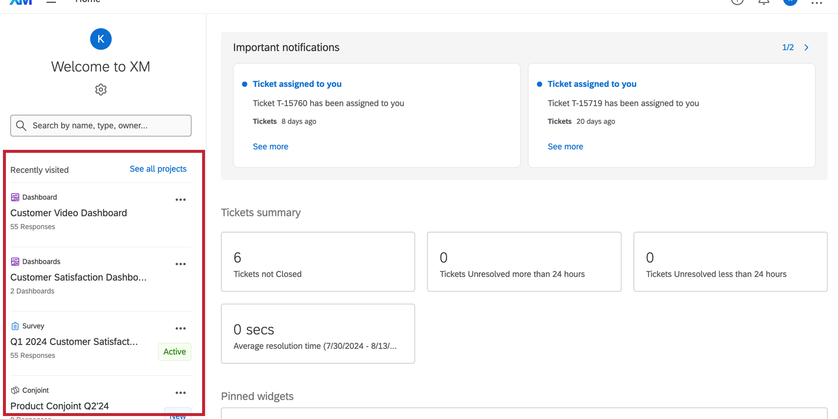 Recent Activity on the home page