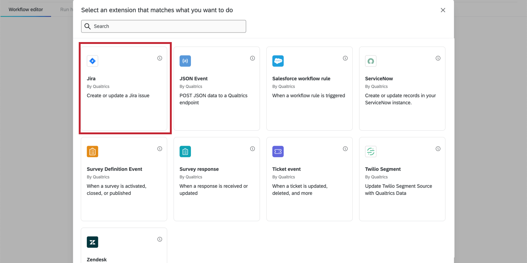 ワークフローメニューからの Jira イベント