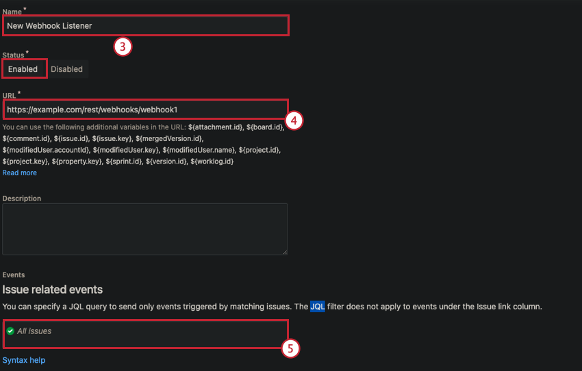Étapes de configuration du webhook Jira