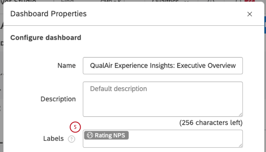 Label in the properties menu
