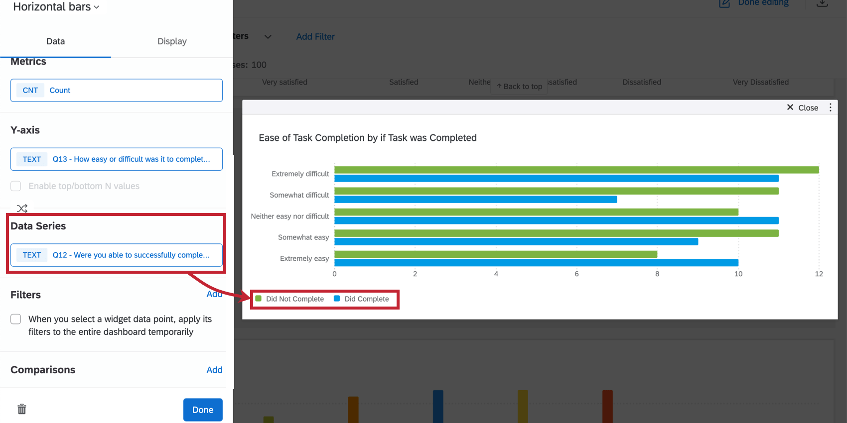 棒グラフウィジェットの下部にデータ系列オプションを表示します。