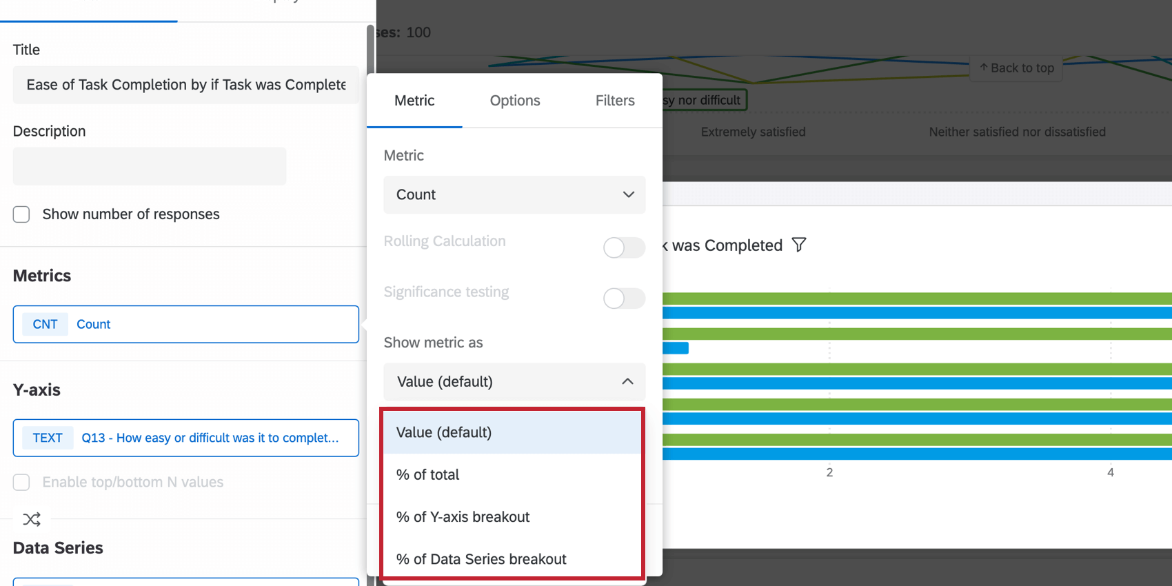 Shows the drop down for the count metric options.