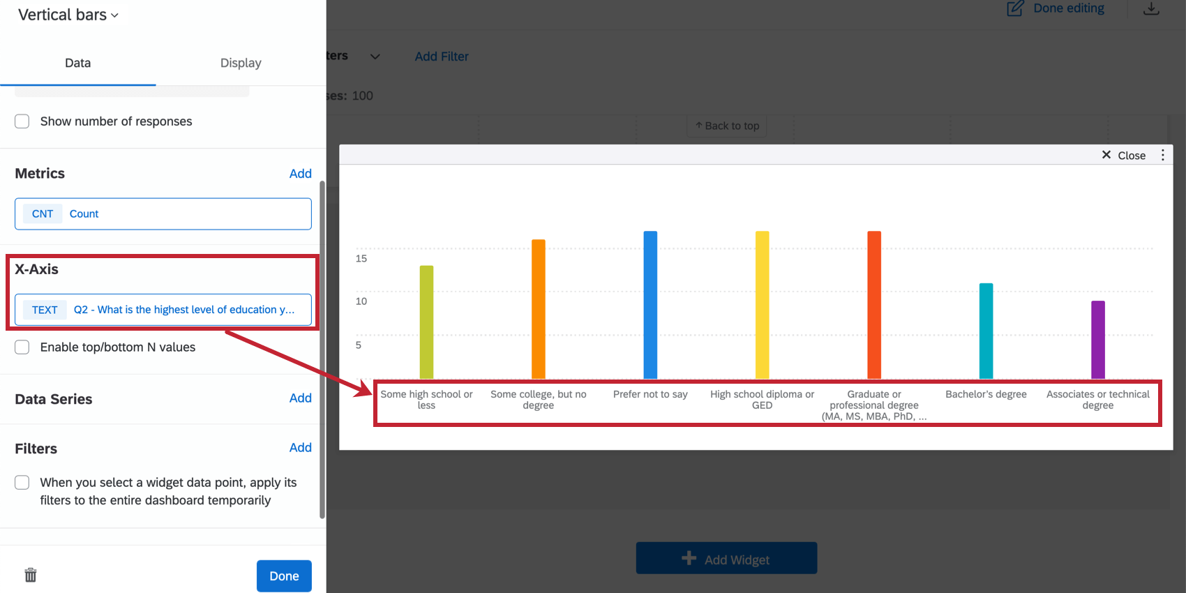 Shows Axis configuration in widget menu.