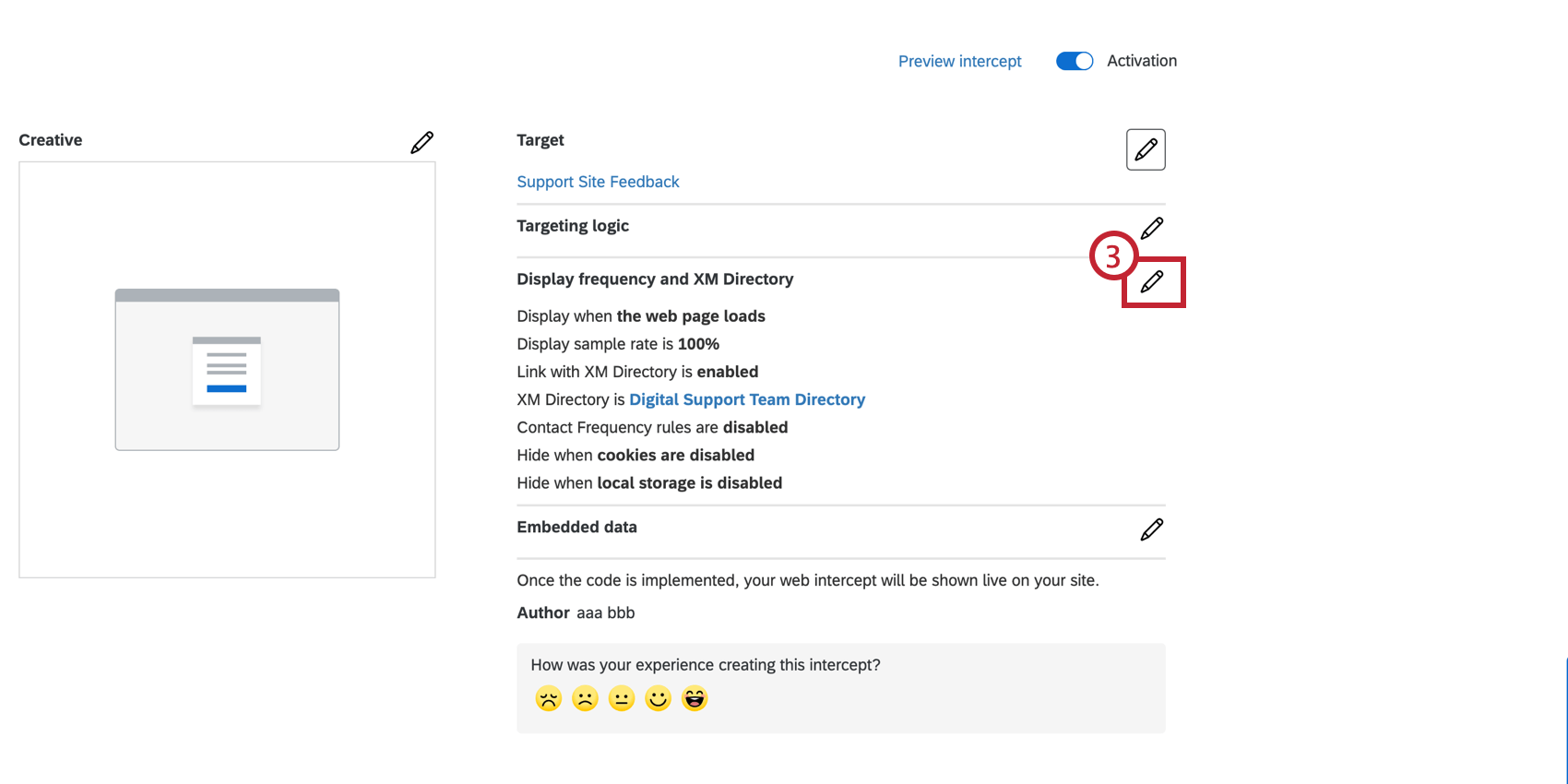 Bearbeiten Sie die Anzeigehäufigkeitsoptionen in der Konfiguration für digitales Intercept.
