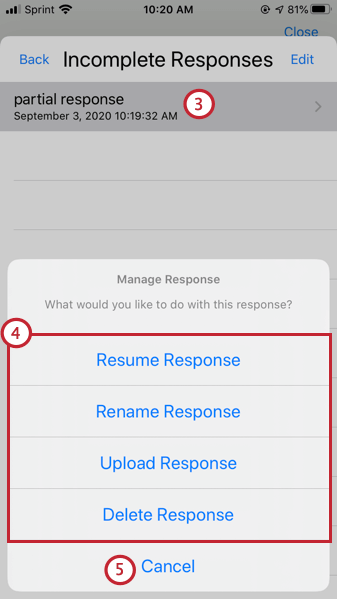 selecting a partial response and choosing what action to take