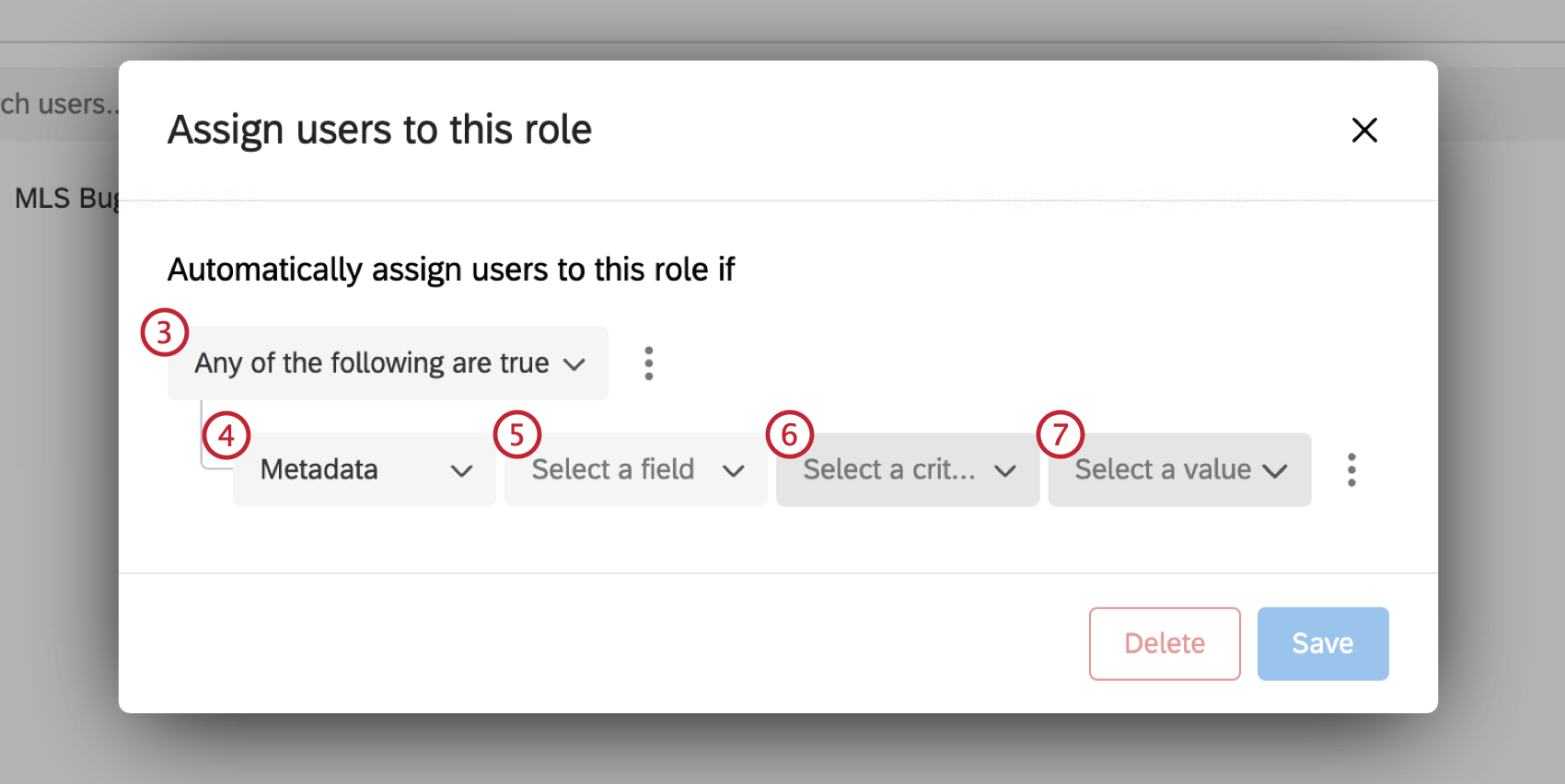 Zeigt Dropdown-Listen für Bedingungssatz an.