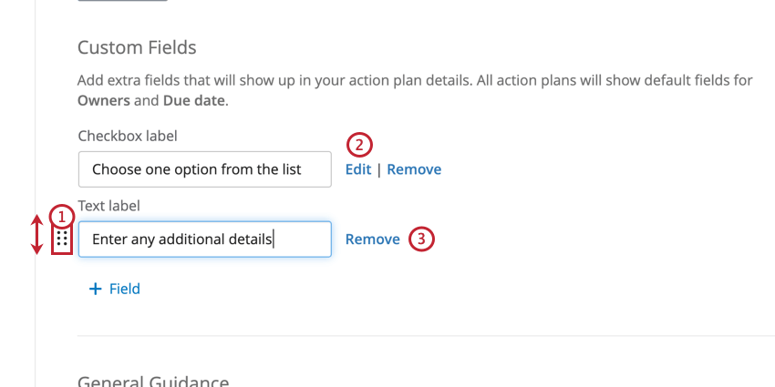 how to manage custom fields. you can rearrange, delete, and edit fields