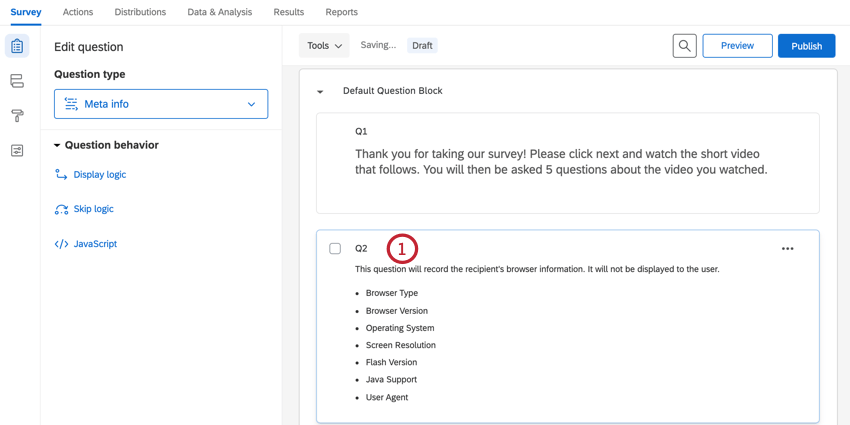 the meta info question in the survey builder