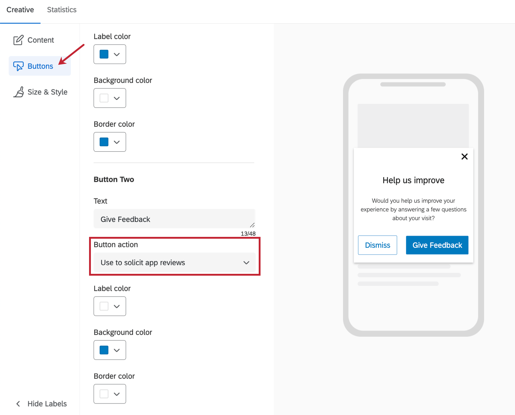 Imagen de la configuración de uso para solicitar reseñas de aplicaciones