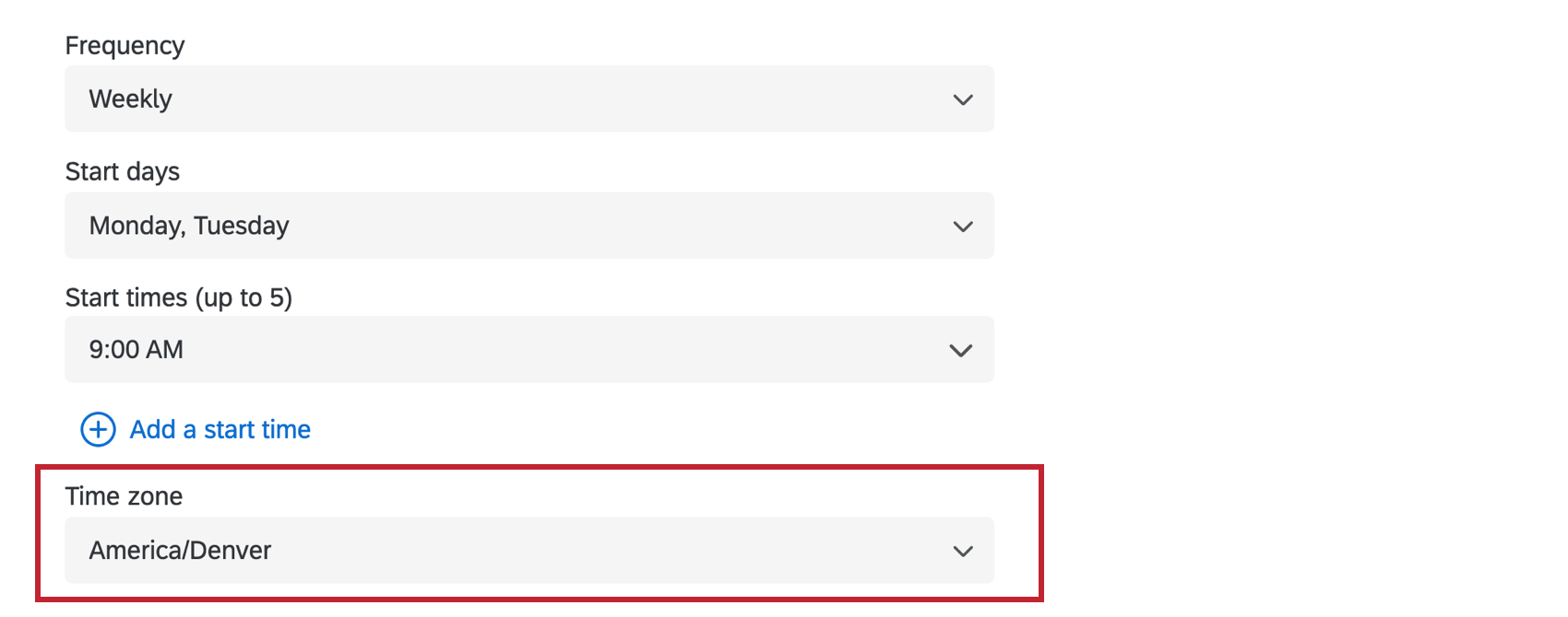 Evidenzia il menu a tendina per la selezione del fuso orario.