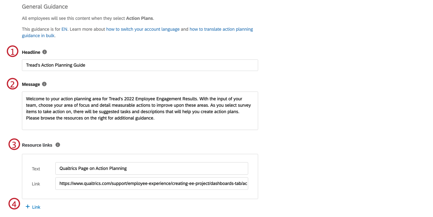 General guidance configuration in the dashboard settings