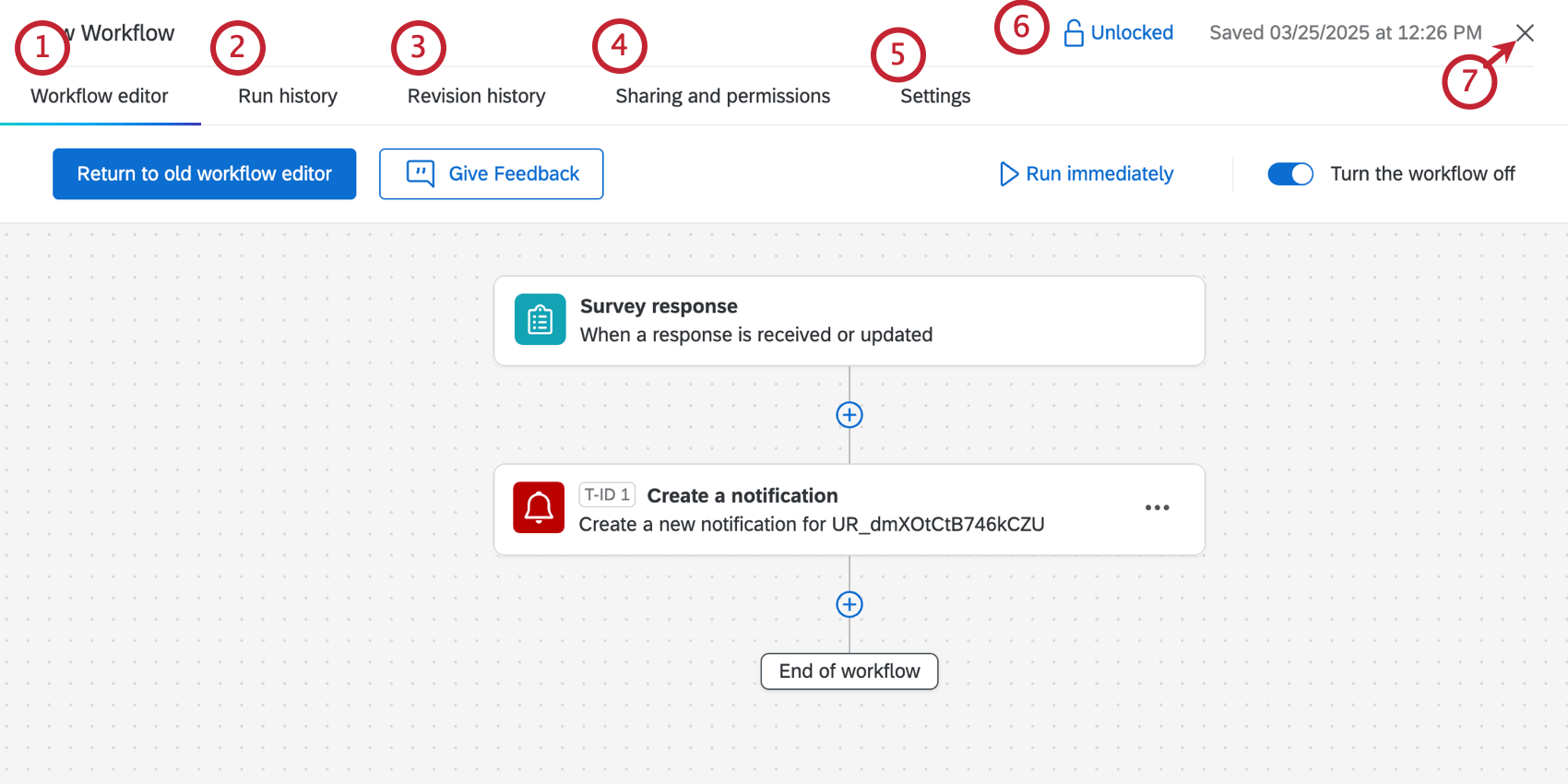 the main sections of the workflow tab