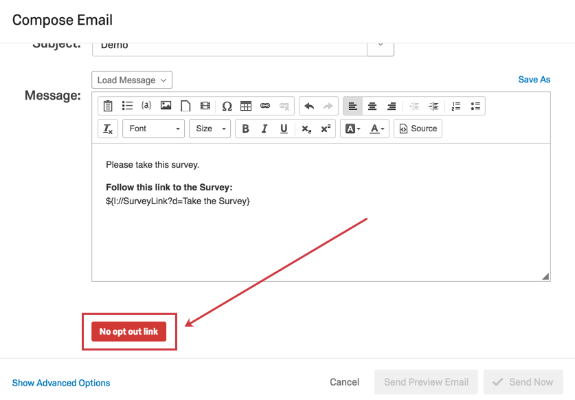 Il messaggio di errore in fondo alle-mail recita: Nessun link per lopt-in