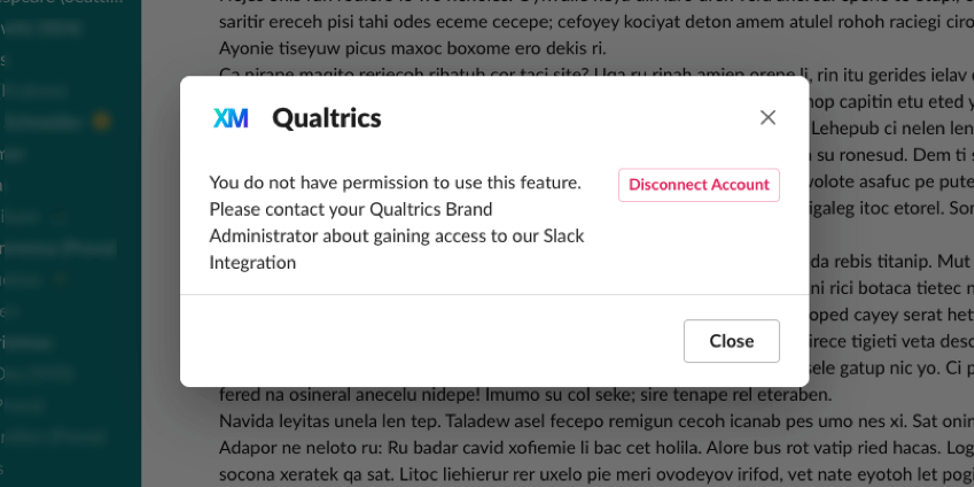 image of the error message you will receive when you do not have permission to access the slack app