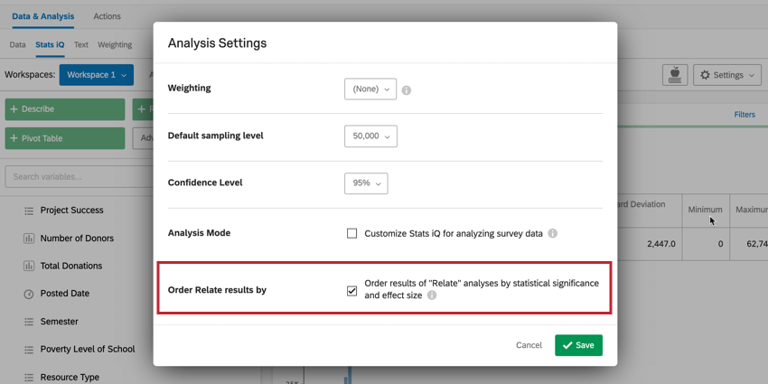 image of the order relate results by option in analysis settings