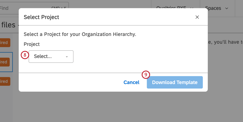 Select a project for your organization hierarchy