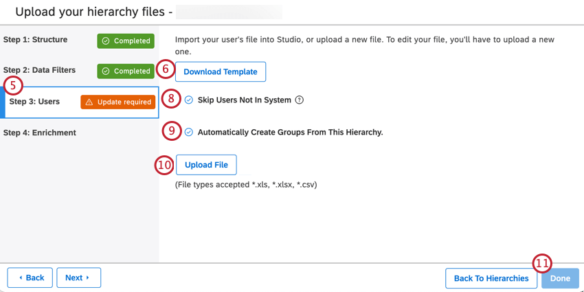 Users tab, with downoad template button and other preferences outlined